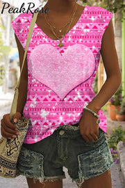 Glitter Pink Heart Sparkles Geometric Print Tank Top V-Neck