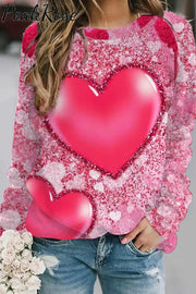 Glitter Pink Heart Sparkles Print Sweatshirt S /