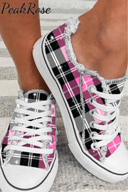 Glitter Plaid Print Canvas Shoes Sneakers Pink / 3.5(35)