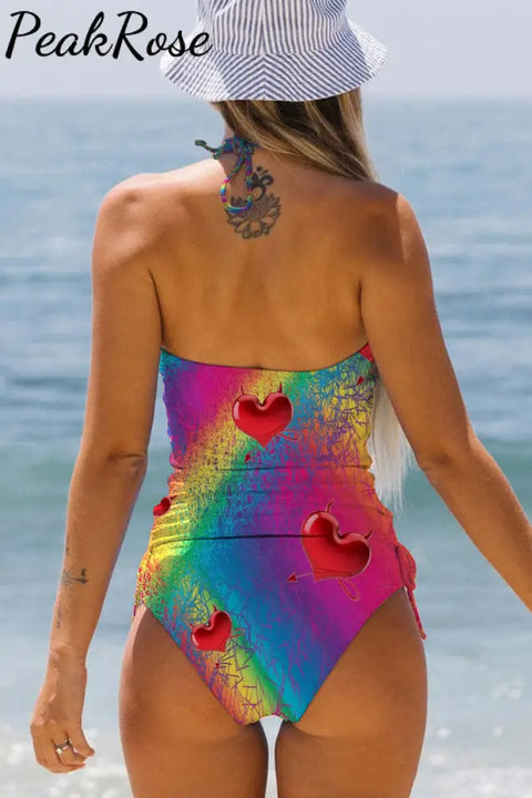 Glitter Rainbow Love Print Bikini Swimsuit