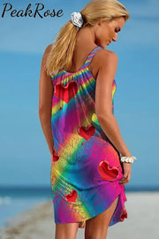 Glitter Rainbow Love Print Sleeveless Dress