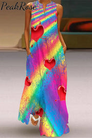 Glitter Rainbow Love Sleeveless Maxi Dress S /