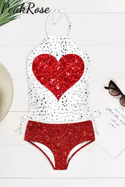 Glitter Red Heart Bikini Swimsuit