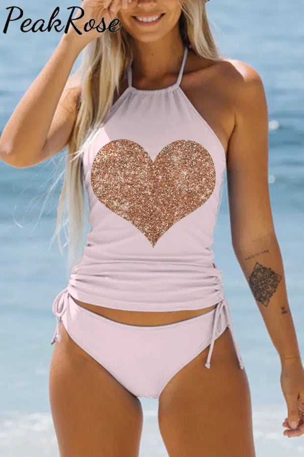 Glitter Red Heart Bikini Swimsuit S / Pink