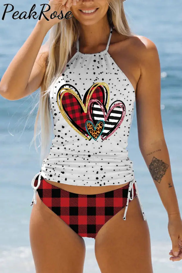 Glitter Red Heart Bikini Swimsuit S / Polka