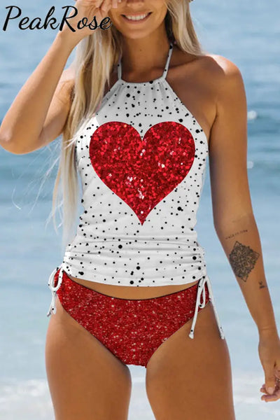 Glitter Red Heart Bikini Swimsuit S / Polka