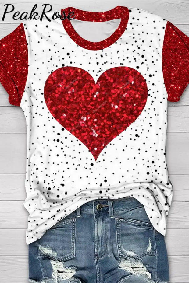 Glitter Red Heart Bleached T-Shirt T-Shirt