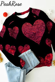 Glitter Red Heart Sparkles Print Sweatshirt