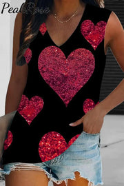 Glitter Red Heart Sparkles Print Tank Top S /