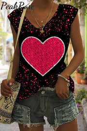 Glitter Red Heart Sparkles Print Tank Top S / V-Neck