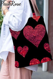 Glitter Red Heart Sparkles Print Tote Bag Photo Color / 30*40 Cm