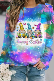 Glitter Sparkle Flowers Galaxy Sky Happy Easter Gnomes With Bunny Ears Printed Sweatshirt S / Photo