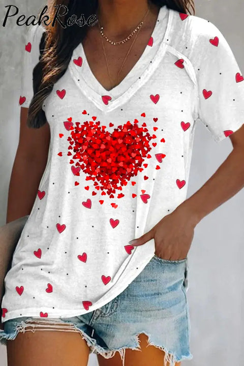 Glitter Splatter Heart-Shaped V-Neck T-Shirt T-Shirt