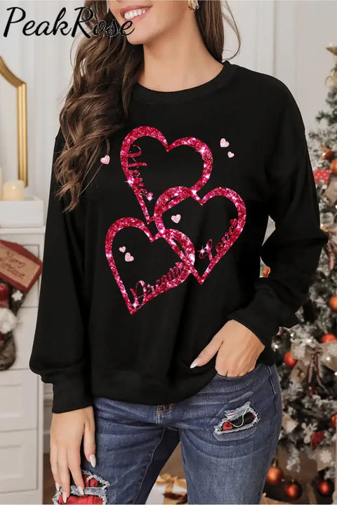 Glitter Star Love Heart Long-Sleeved Sweatshirt