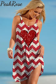 Glitter Striped Heart Sleeveless Dress S / Photo Color