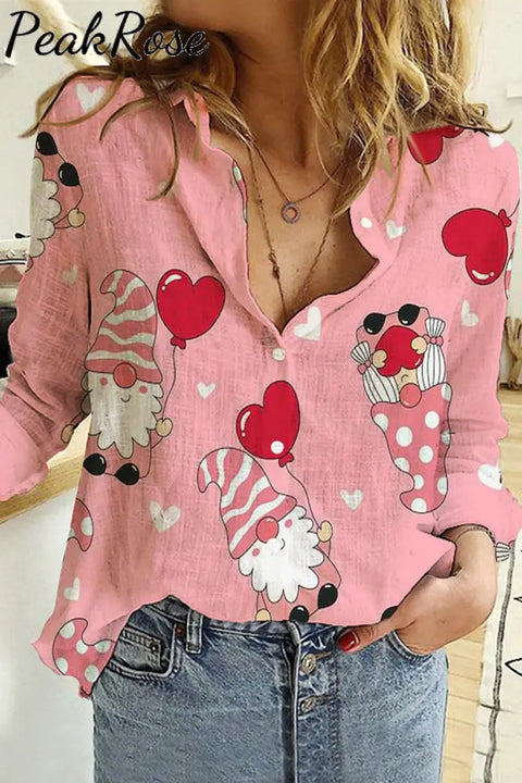 Gnome Print Long Sleeve Shirt S / Pink Women