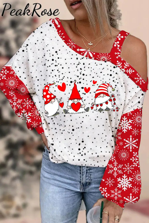 Gnome Print Off-Shoulder Blouse