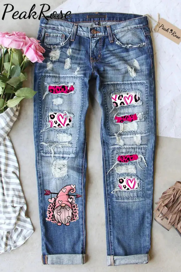 Gnome Print Ripped Denim Jeans