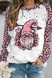 Gnomes Couple Love Leopard Heart Polka Print Sweatshirt S /