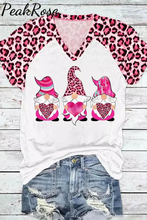 Gnomes Heart Leopard V-Neck T-Shirt