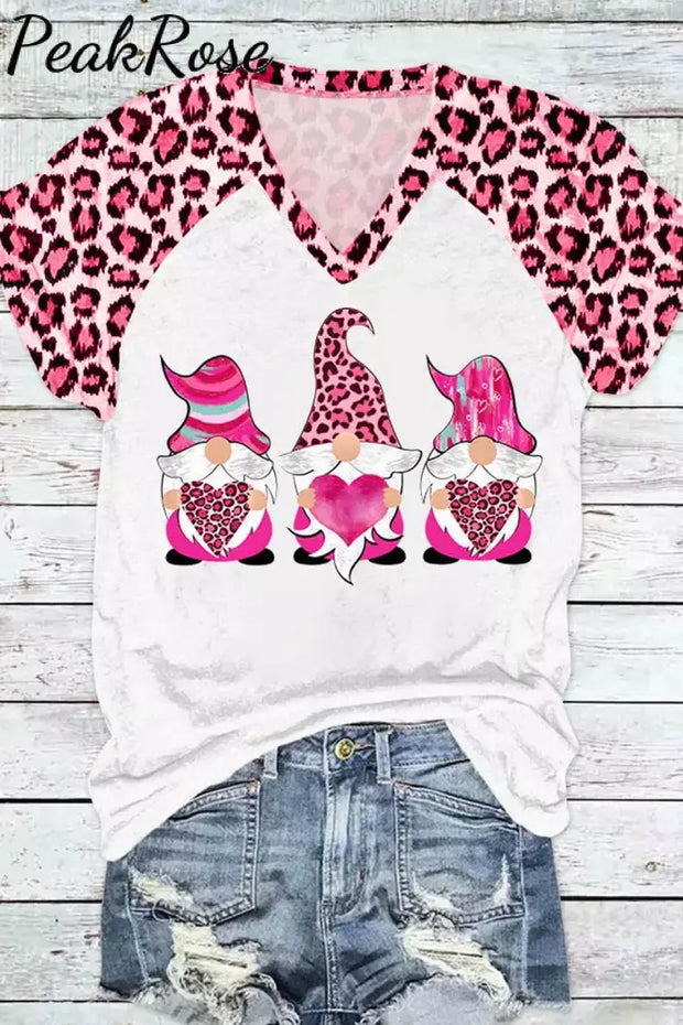 Gnomes Heart Leopard V-Neck T-Shirt