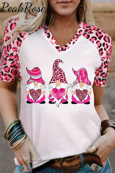 Gnomes Heart Leopard V-Neck T-Shirt