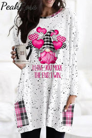 Gnomes Love Heart-Shaped Balloons Plaid Polka Print Loose Tunic With Pockets / S