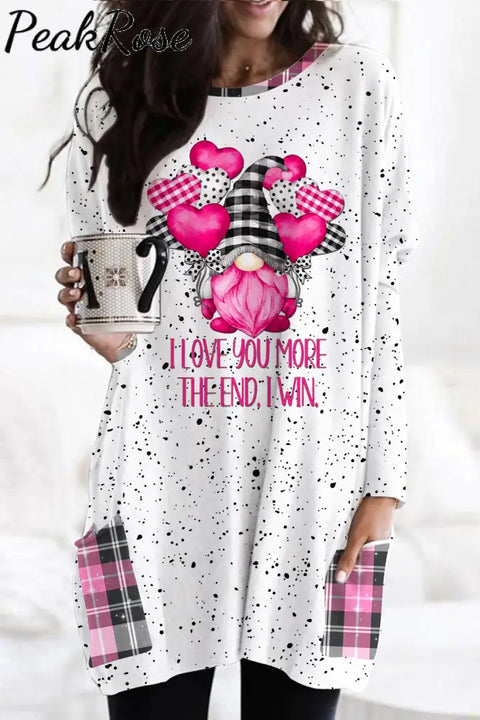 Gnomes Love Heart-Shaped Balloons Plaid Polka Print Loose Tunic With Pockets / S