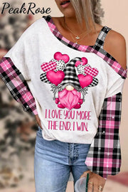 Gnomes Love Heart-Shaped Balloons Plaid Polka Print Off-Shoulder Blouse White / S