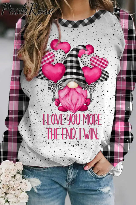 Gnomes Love Heart-Shaped Balloons Plaid Polka Print Sweatshirt / S