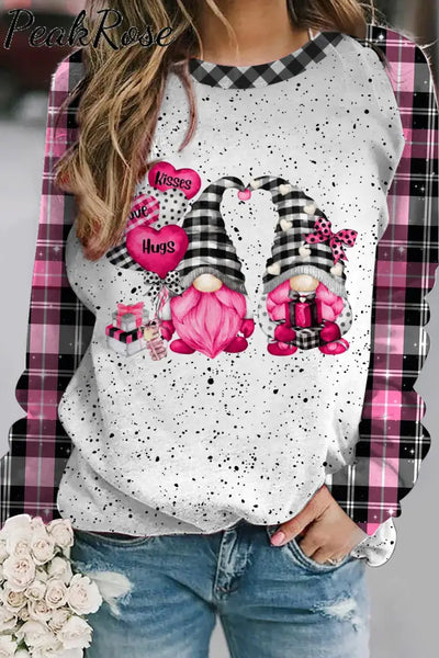 Gnomes Love Heart-Shaped Balloons Plaid Polka Print Sweatshirt / S