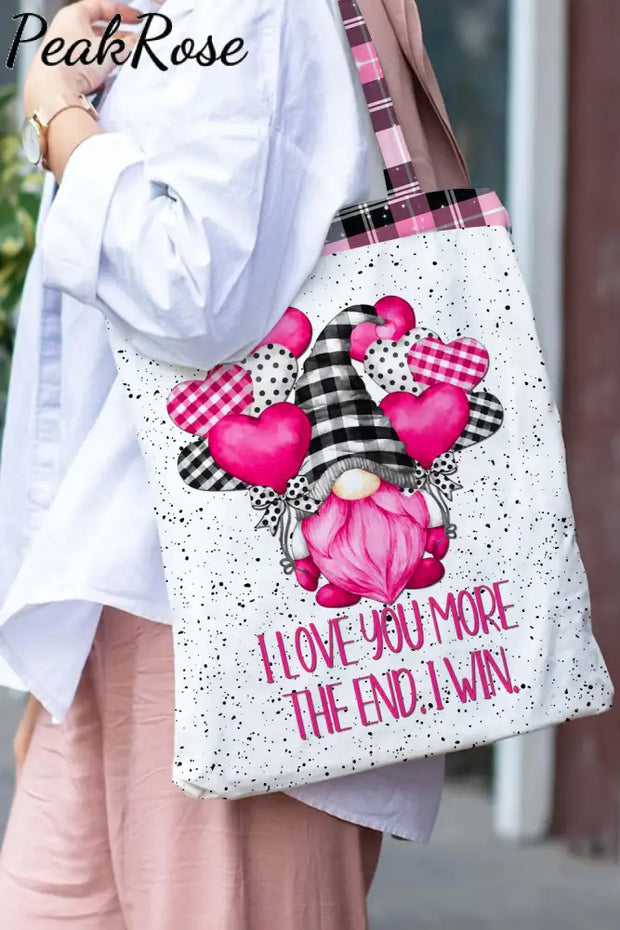 Gnomes Love Heart-Shaped Balloons Plaid Polka Print Tote Bag Gnomes#2 / 30*40 Cm