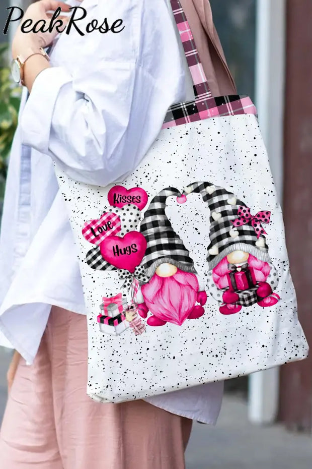 Gnomes Love Heart-Shaped Balloons Plaid Polka Print Tote Bag Gnomes#3 / 30*40 Cm