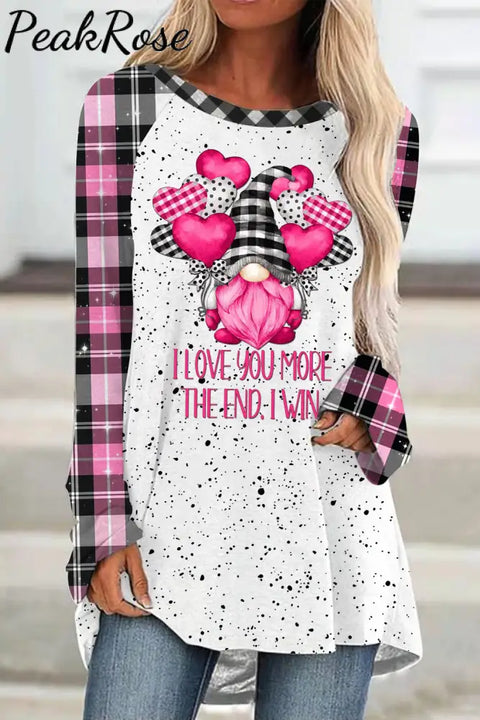 Gnomes Love Heart-Shaped Balloons Plaid Polka Print Tunic / S