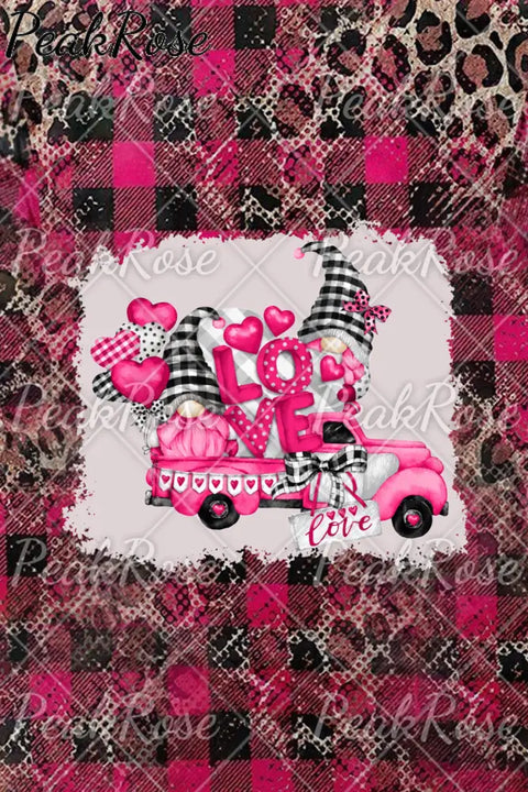 Gnomes Love Truck Heart-Shaped Balloons Leopard Plaid Print T-Shirt T-Shirt