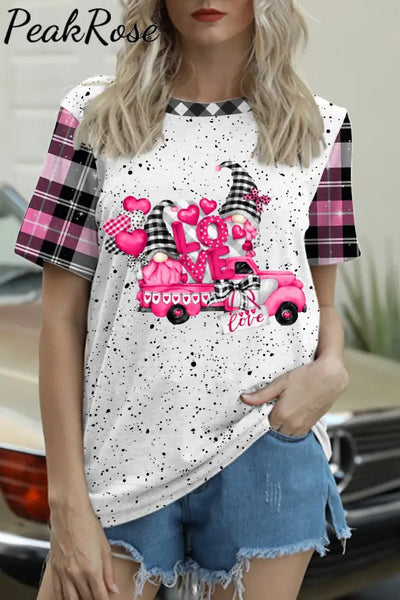 Gnomes Love Truck Heart-Shaped Balloons Plaid Polka Print T-Shirt / S T-Shirt