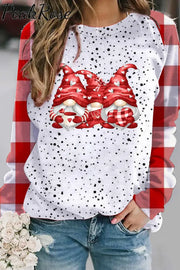 Gnomes Print Red Plaid Sweatshirt