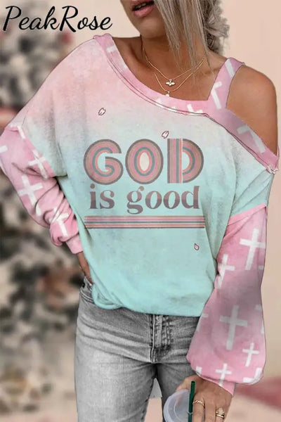 God Is Good Leopard Christian Print Off-Shoulder Blouse