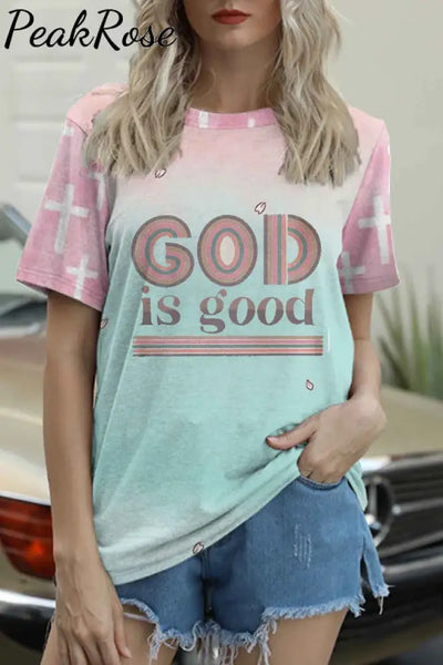 God Is Good Leopard Christian Print Round Neck T-Shirt T-Shirt