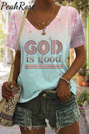 God Is Good Leopard Christian Print V-Neck T-Shirt T-Shirt