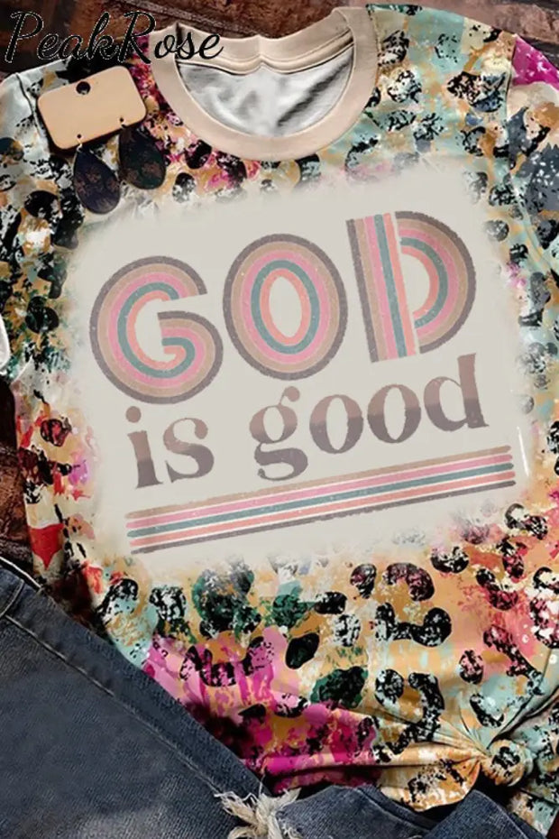 God Is Good Leopard Christian Round Neck Short Sleeve T-Shirt