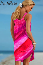 Gold Flash Irregular Pink Striped Sequin Heart Sleeveless Dress