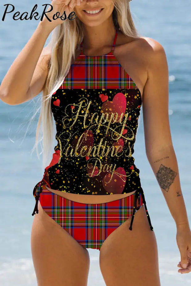 Gold Flash Scottish Plaid Halter Swimsuit