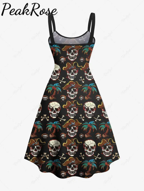 Gothic Skull Pirate Coconut Tree Bone Print Hawaii A Line Tank Dress Hot Sell