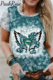 Green And Gray Team Colors Love Lips Wings Football Round Neck T-Shirt Short Sleeve Top