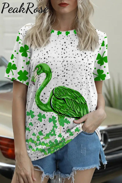 Green Flamingo Lucky Clover Collection Original Costume Round Neck T-Shirt S /