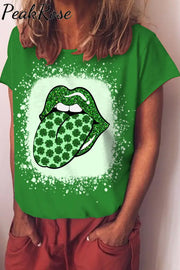 Green Glitter Shamrock Lips Short-Sleeved T-Shirt