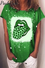 Green Glitter Shamrock Lips Short-Sleeved T-Shirt S /