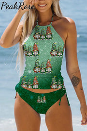 Green Gradient Gnome Dwarf Bikini Swimsuit