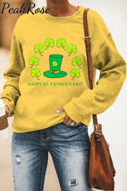 Green Hat Clover Cute Hand-Painted Print Yellow Sweatshirt